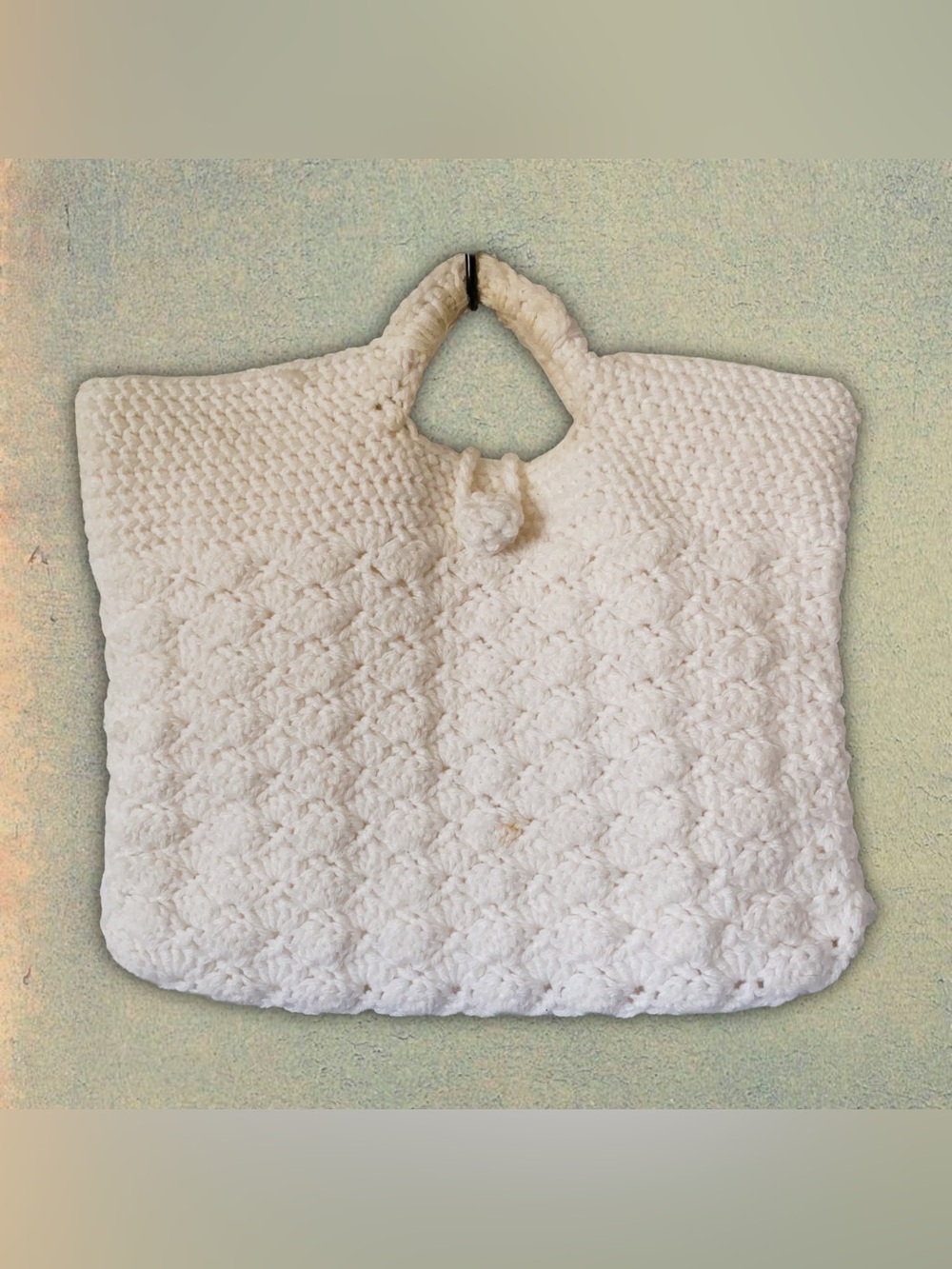 Vintage Handmade Crocheted Knit White Rectangular Mini Tote/Hand Bag Cottagecore
